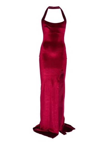 Rochie maxi Atu Body Couture de catifea cu gât halter roșu