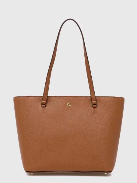 Torba shopper z naturalnej skóry bydlęcej model KARLY' Lauren Ralph Lauren brązowa