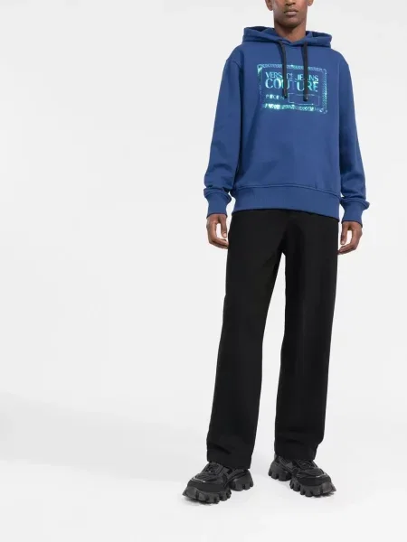 Суичър с качулка Versace Jeans Couture синьо
