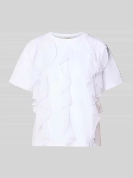 T-shirt z falbanami i okrągłym dekoltem Christian Berg Woman biała