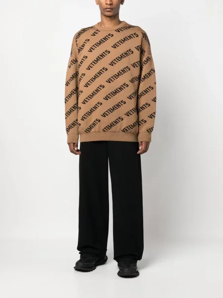 Svetr Vetements s potiskem hnědý