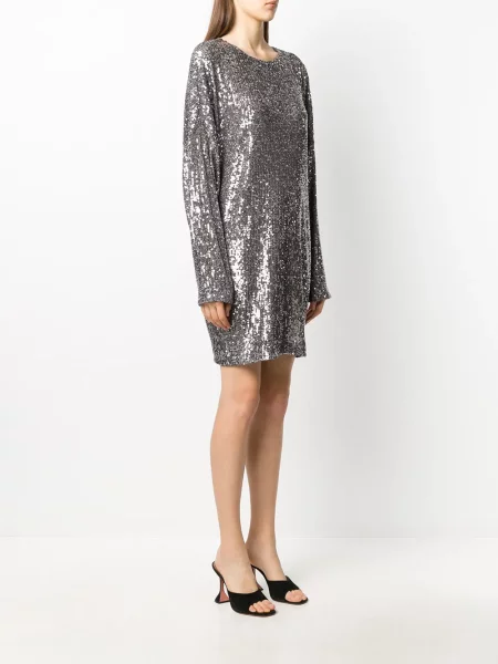 Rochie maxi In The Mood For Love cu paiete lungă de costum argintiu