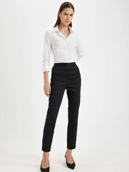 Satynowe elastyczna talia spodnie cygaretki Defacto czarne