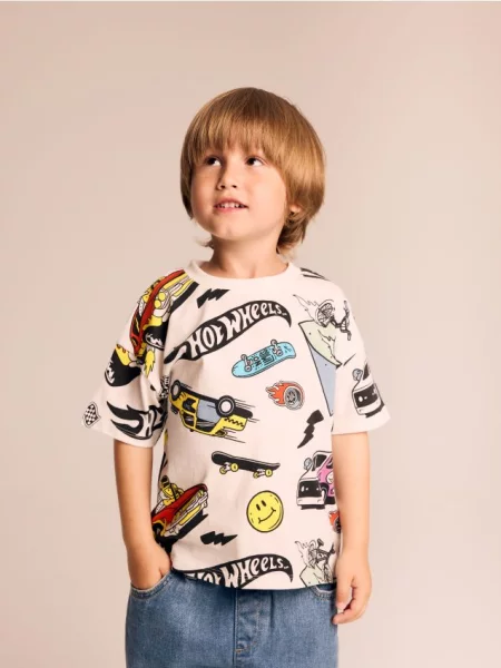 Reserved T-shirt Hot Wheels złamana biel