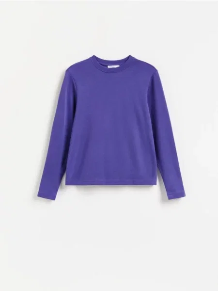 Reserved Bluză longsleeve din mercerizat violet-prună violet
