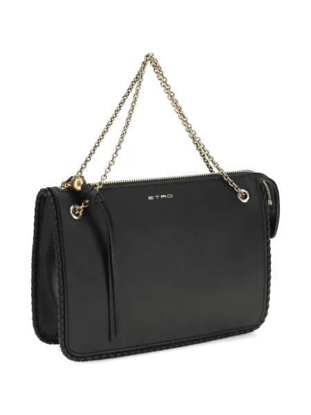 Kožna crossbody torbica Etro upletena crna