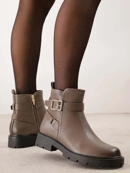 Botine cu barete decorative și catarame metalice Cerelle gri