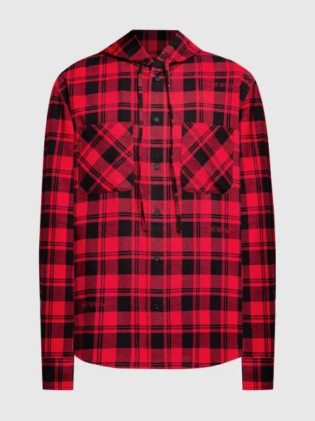 Сорочка в клітинку з вишивкою логотипа Off-white червона
