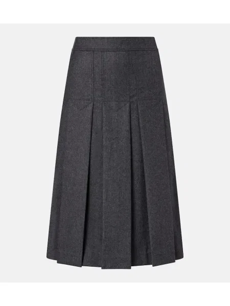 Fusta plisata Prada de lână plisată până la genunchi gri