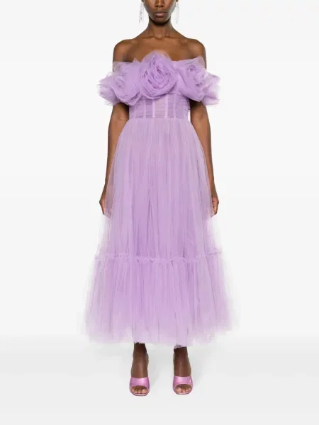 Gėlėta midi suknelė Ana Radu iš tiulio iki kelių violetinė