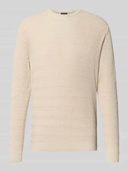 Sweter z dzianiny o kroju regular fit z okrągłym dekoltem Antony Morato beżowy