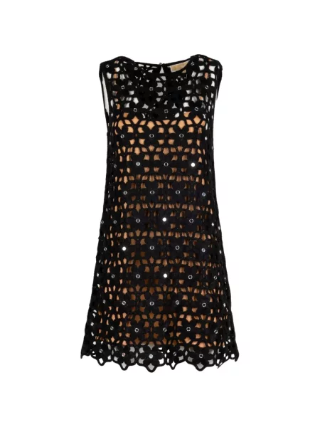 Rochie mini Michael Kors cu model floral cu aplicații negru