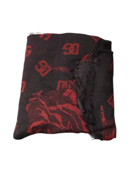 Szal Dolce And Gabbana wełniana w kwiatki czerwona