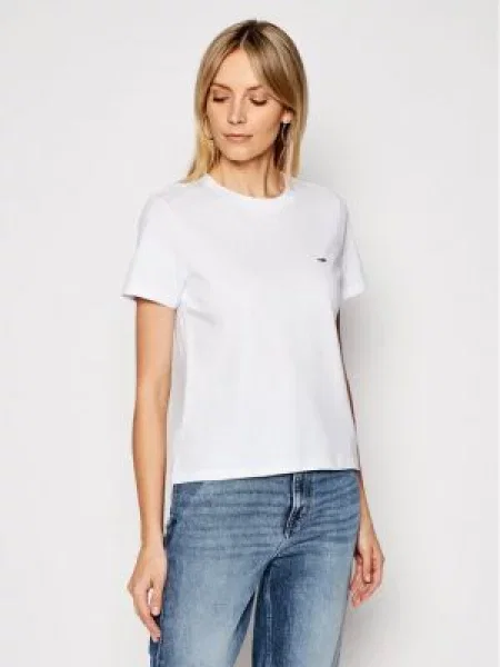 Tommy Jeans Majica mornarska / ognjeno rdeča bela