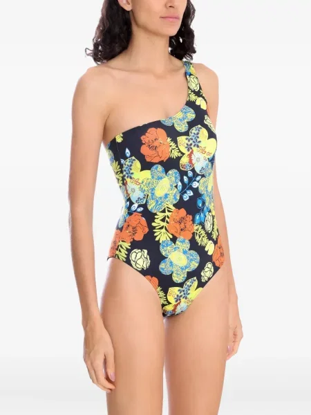 Costum de baie Amir Slama cu model floral cu un umăr gol negru