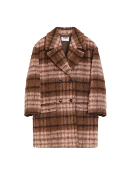 Płaszcz Moschino wełniany w kratę brązowy