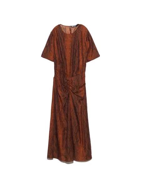 Rochie Bimba Y Lola cu volane cu model piele de șarpe maro