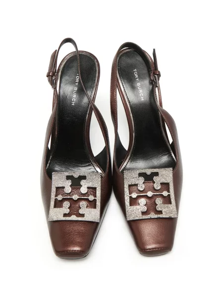 Nyitott sarkú körömcipő Tory Burch barna