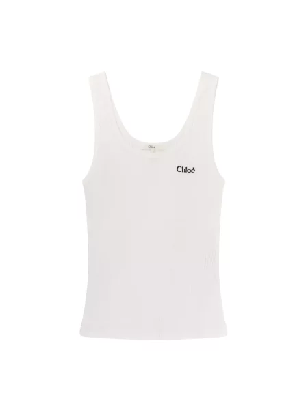 Top Chloe z logo z dżerseju biały