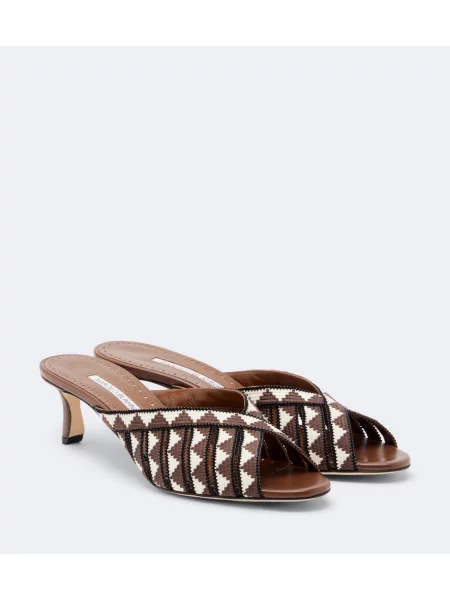 Papuci tip mules Manolo Blahnik tricotate maro