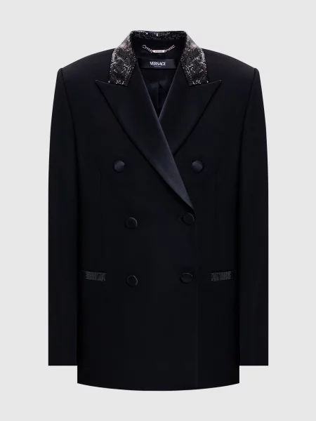 Двобортний жакет з вовни Versace чорний