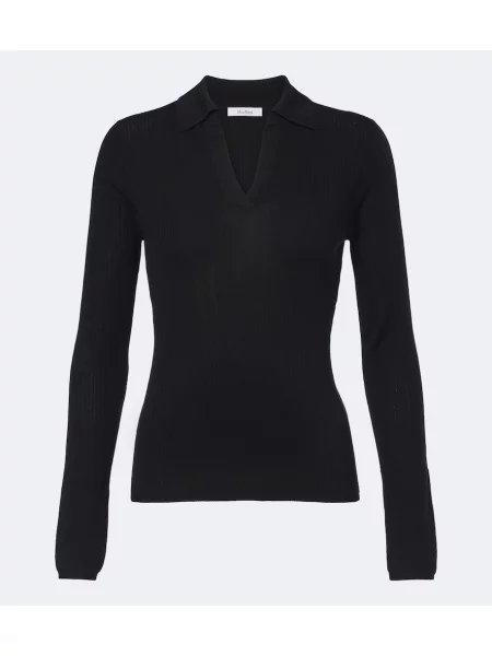 Tricou polo Max Mara de mătase negru