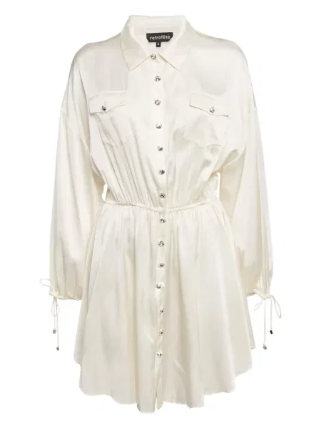 Satynowa sukienka koszulowa Retrofete garniturowa biała