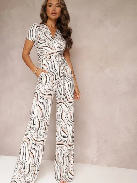 Salopetă Alb-Negru tip Plic cu Mâneci Scurte și Pantaloni Lungi Zoeni alb