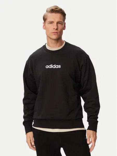 Adidas Μπλούζα Essentials Linear Fleece Μαύρο λευκό