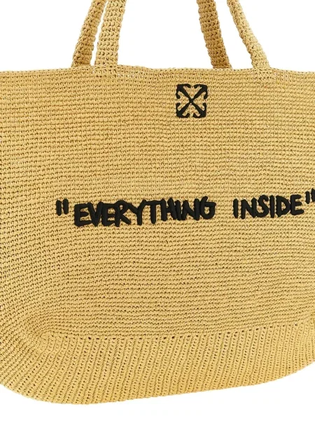 Geantă shopper Off-white cu broderie alb