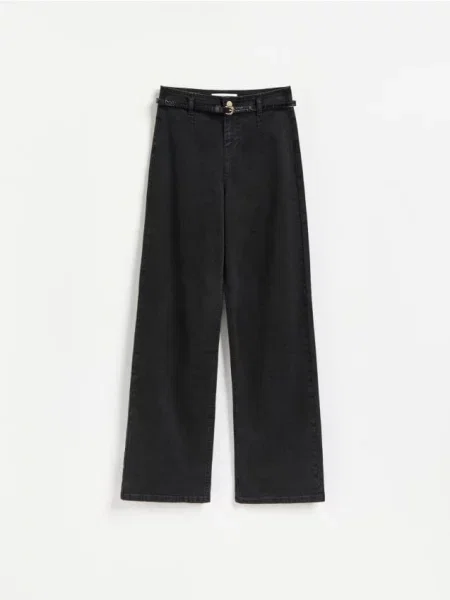 Reserved Blugi wide leg cu curea negru