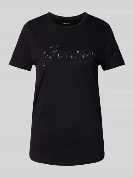 T-shirt z z obszyciem kamieniami stras Guess czarna