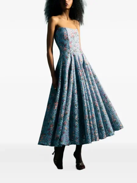 Rochie midi Markarian cu model floral din dantelă albastru