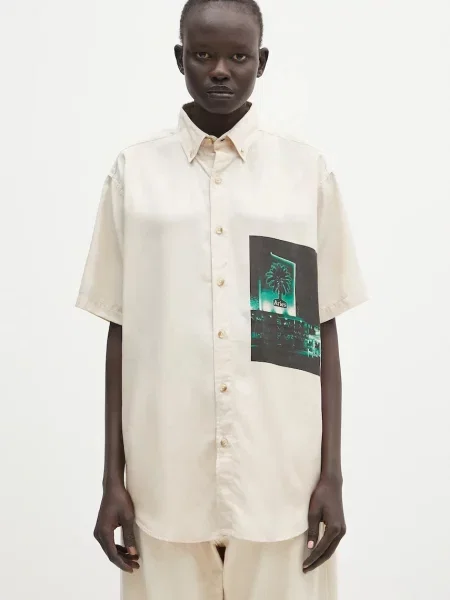 Aries koszula Motel Graphic Work Shirt beżowa