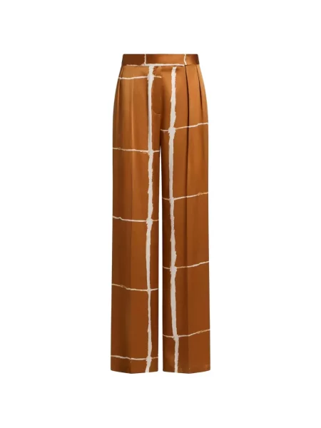 Pantaloni Kiton din satin cu imagine cu imprimeu abstract maro