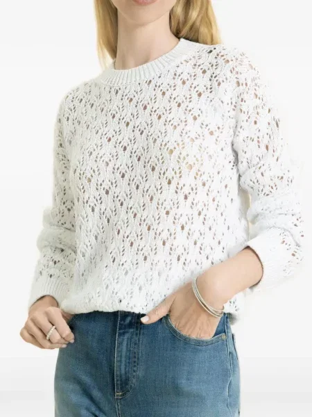 Pulover Eleventy cu decolteu rotund lung alb