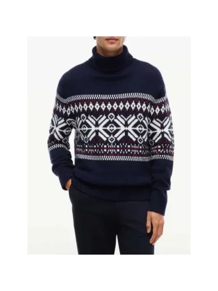 Lniany sweter z golfem Tommy Hilfiger z nadrukiem