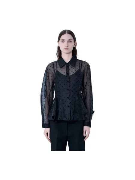 Koszula Ganni z baskinką z organzy czarna