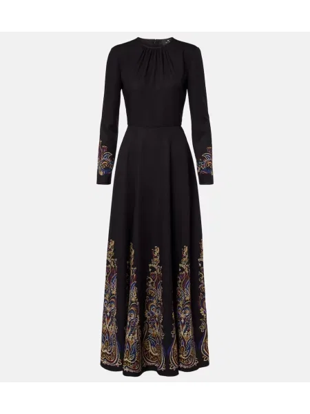 Maksi sukienka maxi Etro z wzorem paisley garniturowa czarna
