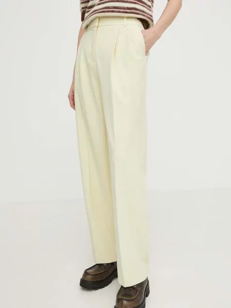 Samsoe Samsoe pantaloni femei drept high waist galben
