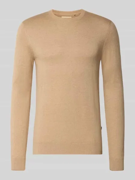 Sweter z dzianiny z okrągłym dekoltem model ‘BAGGE’ Blend beżowy