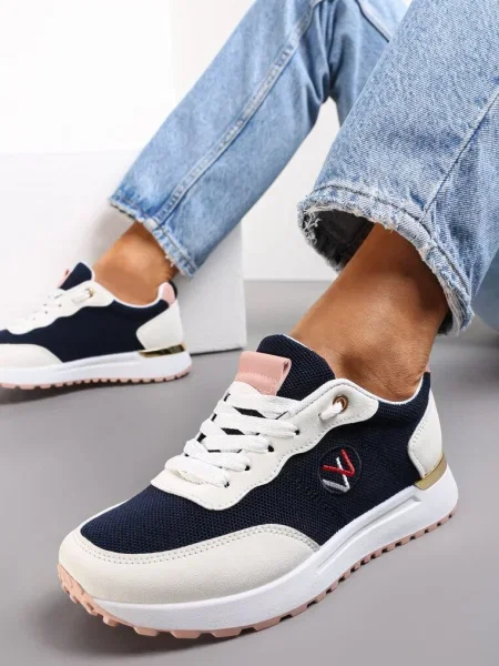 Sneakersy z Haftowaną Naszywką i Metaliczną Wstawką Elnara granatowe