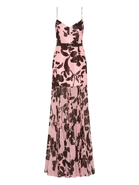 Rochie maxi Rebecca Vallance cu model floral plisată de costum roz
