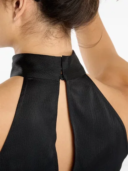 Top Samsøe Samsøe din satin cu gât halter negru