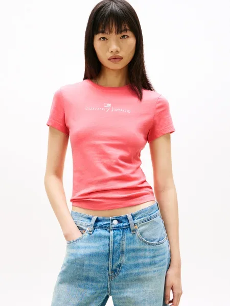Tommy Jeans Tričko ESS pitaya / biela ružová