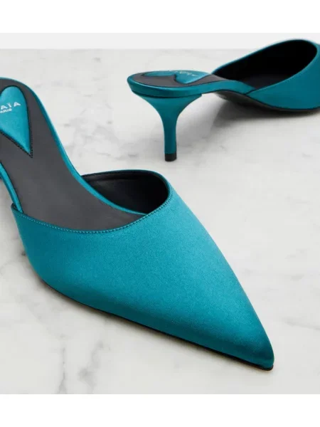 Papuci tip mules Alaïa din satin albastru