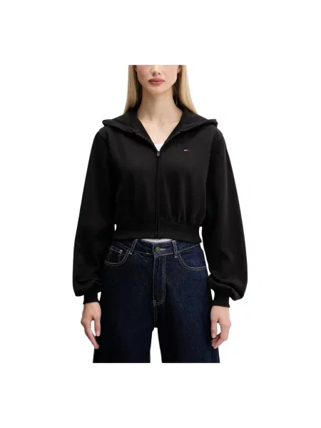Bluza z kapturem Tommy Jeans o skróconej długości czarna
