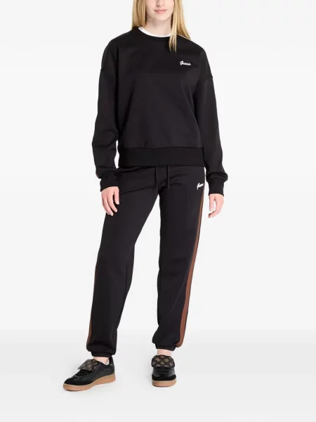 Pantaloni Guess cu dungi alergare negru