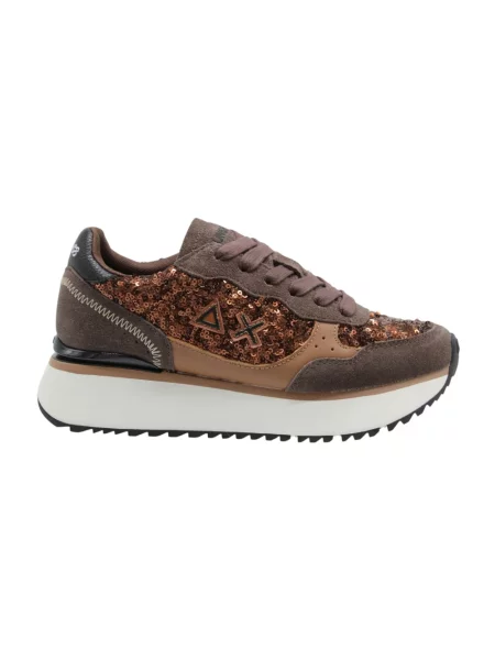 Sneakersy Sun68 z cekinami zamszowe brązowe
