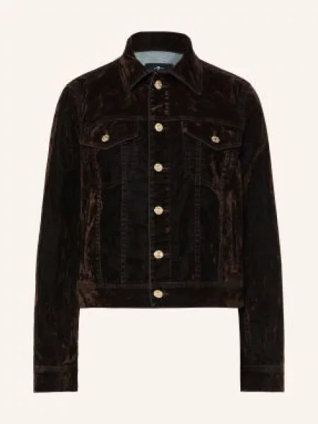7 For All Mankind Sametová Bunda Adi Trucker flock brown hnědá